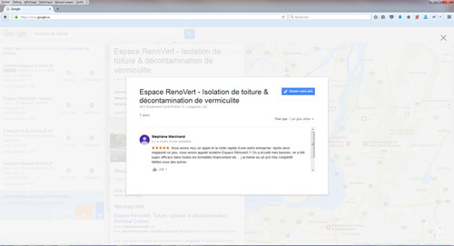 Isolation de toiture RénoVert - publier un avis sur Google+